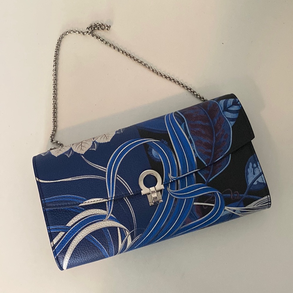 Salvatore Ferragamo    Elegant Blue Floral Women's Bag L 9" X H 5"